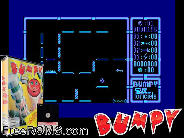 Bumpy (F) (1989) [a1] Amstrad CPC game showing 3D box cover and gameplay screenshot